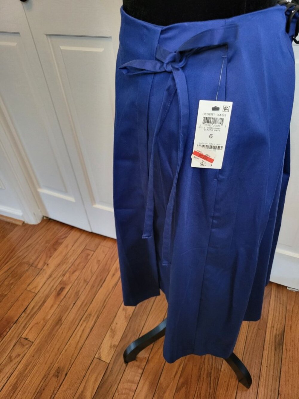 NWT Alfani Navy Blue Faux Wrap Midi Skirt 6 Old Money Preppy Nautical Classic - Picture 5 of 11